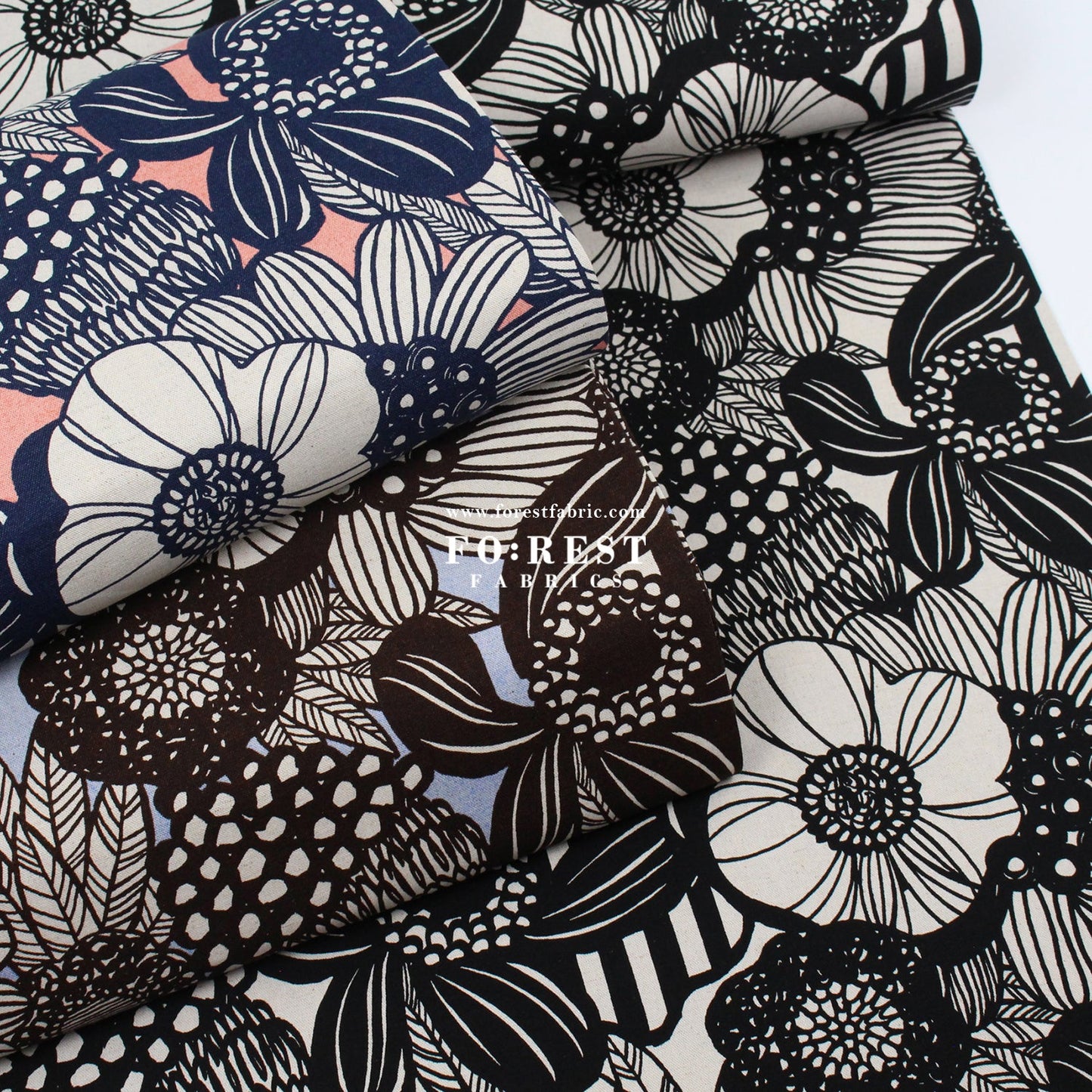 Canvas - Flower fabric PurpleBlue - FO:REST Fabric 布恩堂Liberty fabrictana lawnjapanese fabricykk zipper