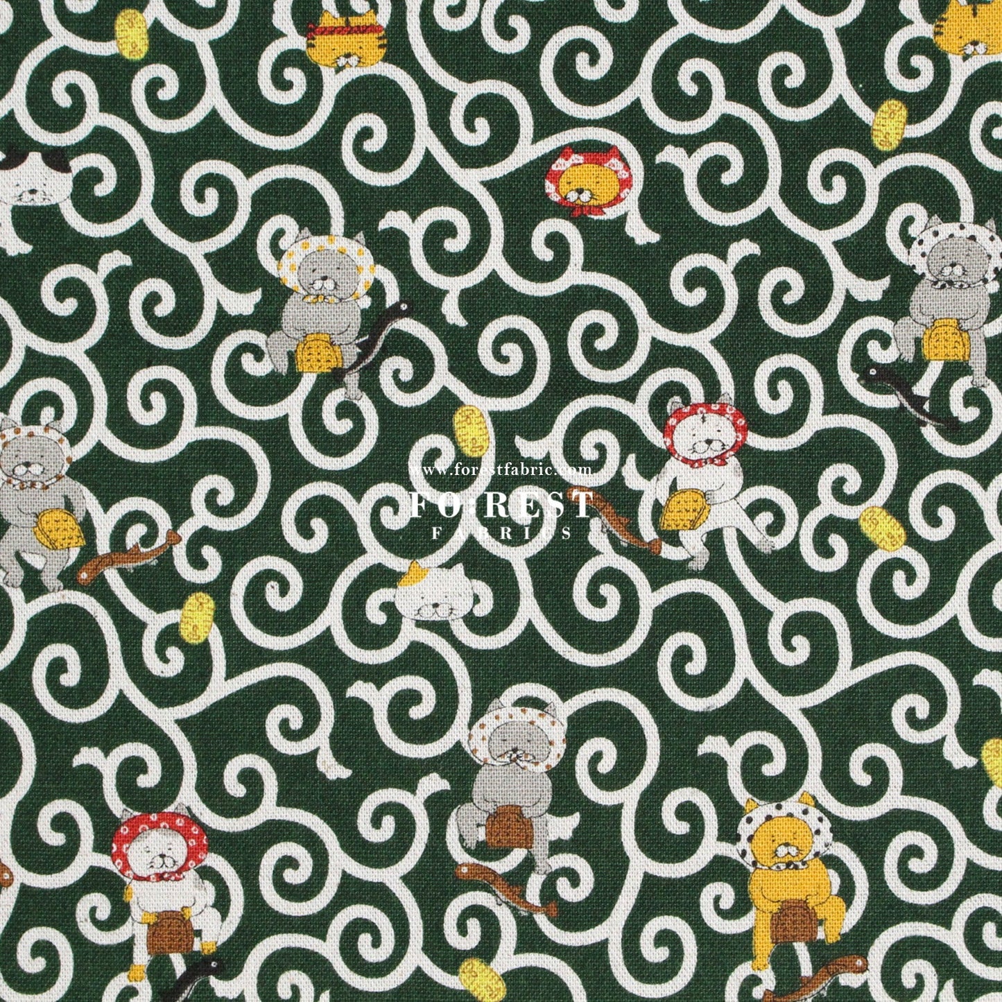 Canvas - Karakusa Cats fabric - FO:REST Fabric 布恩堂Liberty fabrictana lawnjapanese fabricykk zipper