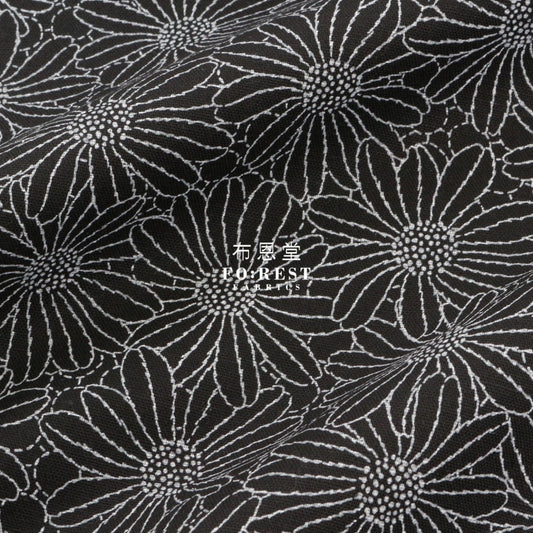 Canvas - Lacquer Print Flowers Fabric Black Cotton Linen Canvas