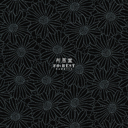 Canvas - Lacquer Print Flowers Fabric Black Cotton Linen Canvas