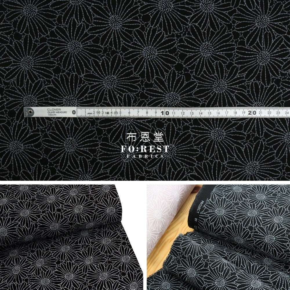 Canvas - Lacquer print flowers fabric Black - FO:REST Fabric 布恩堂Liberty fabrictana lawnjapanese fabricykk zipper