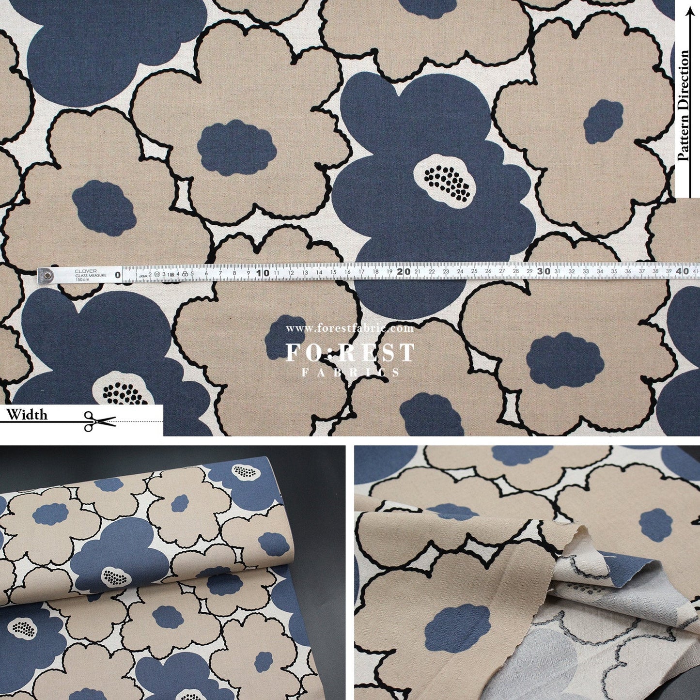 Canvas - Momoka Flower fabric Gray - FO:REST Fabric 布恩堂Liberty fabrictana lawnjapanese fabricykk zipper