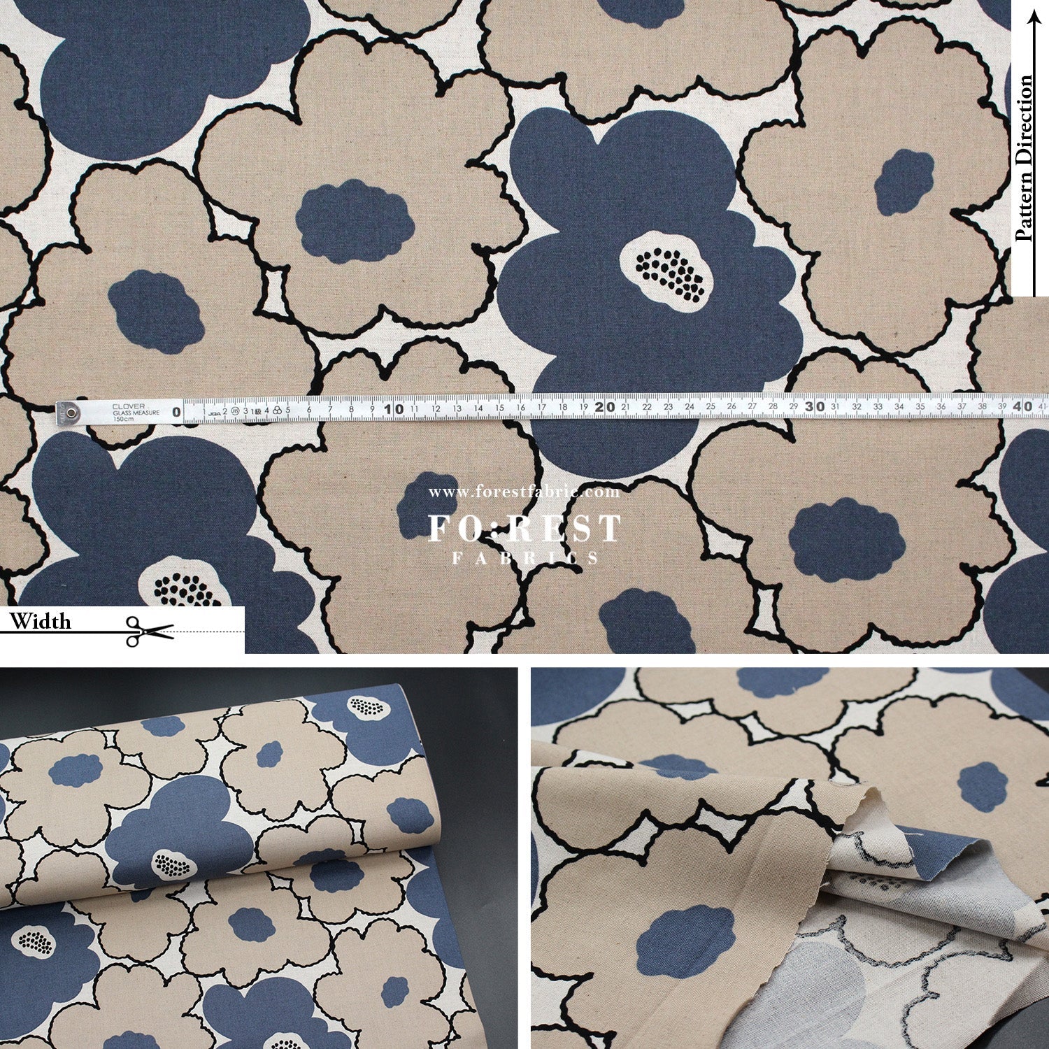 Canvas - Momoka Flower fabric Gray - FO:REST Fabric 布恩堂Liberty fabrictana lawnjapanese fabricykk zipper