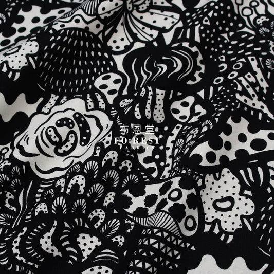 Canvas - Mushroom Flower Fabric Black