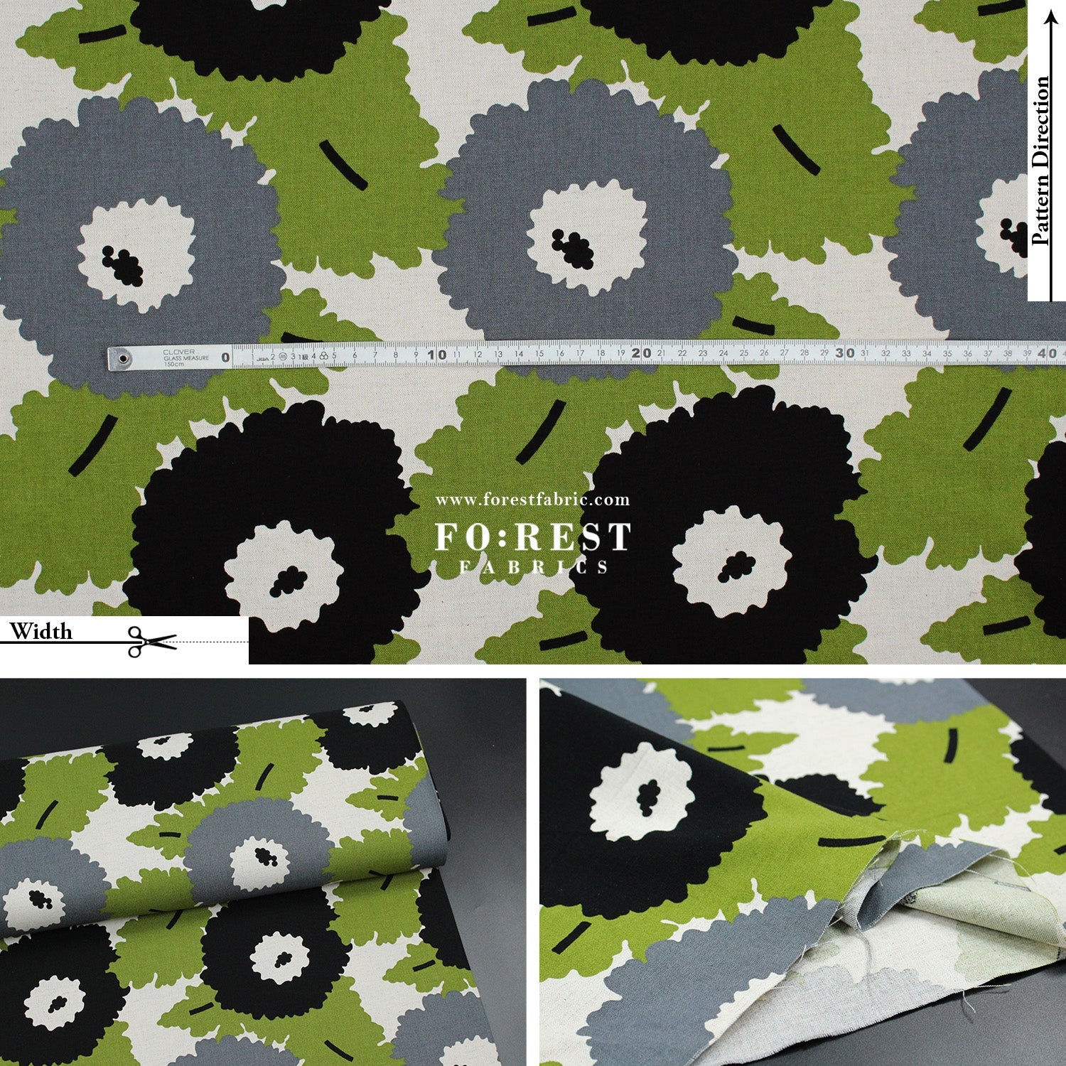 Canvas - Navel Flower fabric Green - FO:REST Fabric 布恩堂Liberty fabrictana lawnjapanese fabricykk zipper