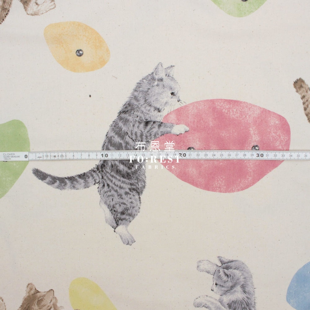 Canvas - Playing Cats Fabric Pastels Cotton Linen Canvas