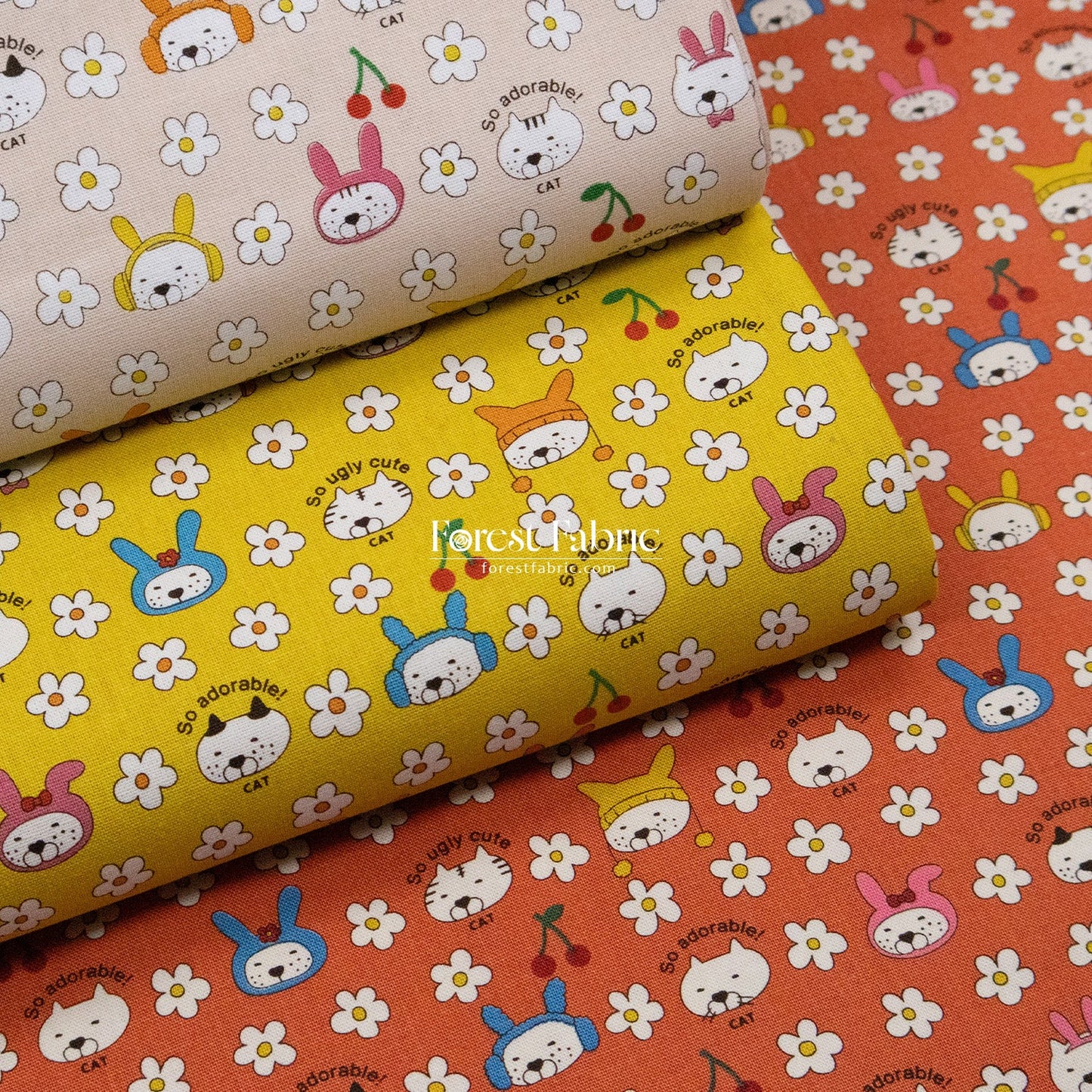 Canvas - Rabbit Cats fabric - FO:REST Fabric 布恩堂Liberty fabrictana lawnjapanese fabricykk zipper