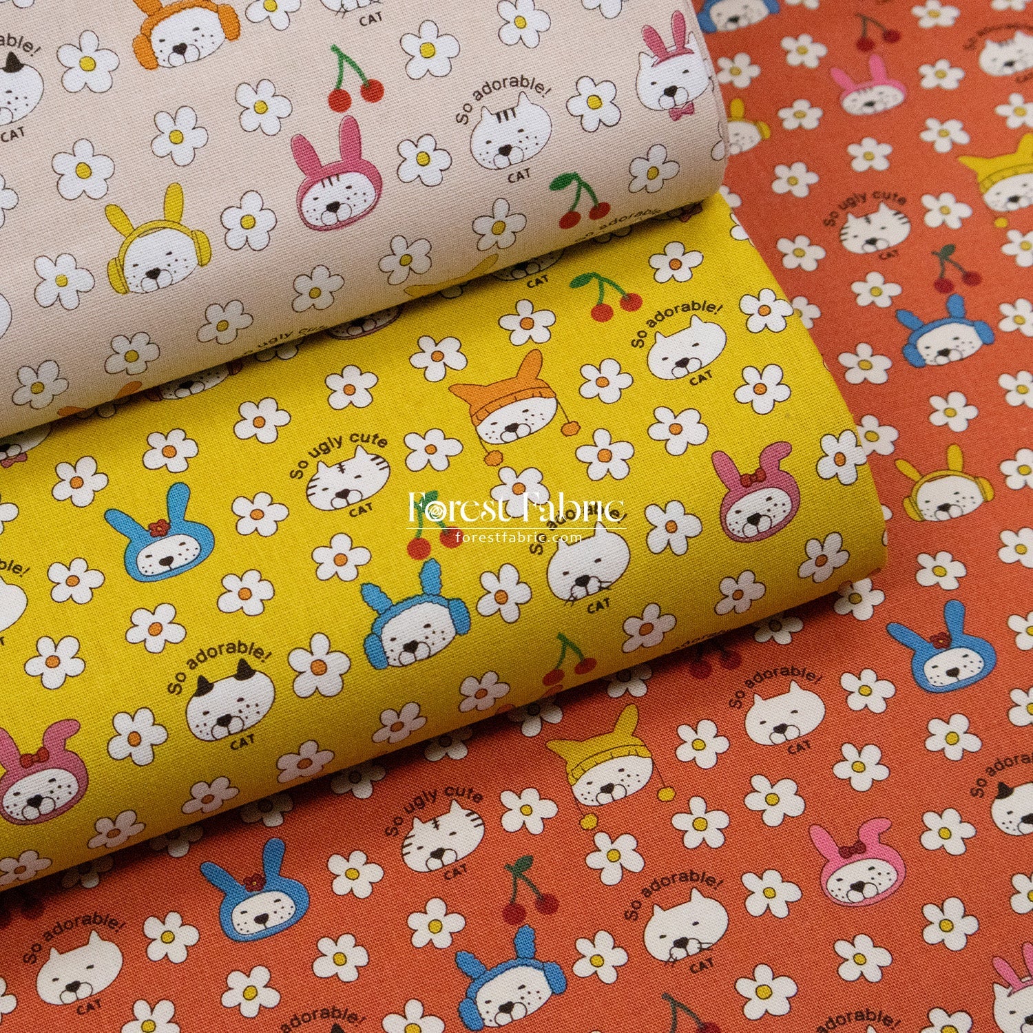 Canvas - Rabbit Cats fabric - FO:REST Fabric 布恩堂Liberty fabrictana lawnjapanese fabricykk zipper