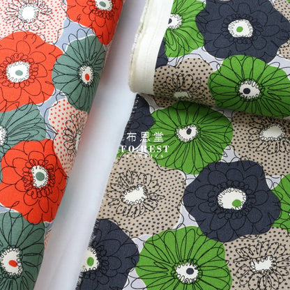 Canvas - Scrunchie Flower Fabric Green Cotton Linen Canvas