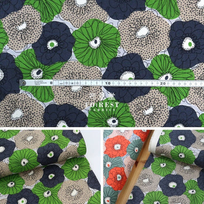 Canvas - Scrunchie Flower fabric Green - FO:REST Fabric 布恩堂Liberty fabrictana lawnjapanese fabricykk zipper