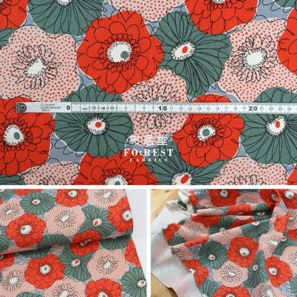 Canvas - Scrunchie Flower Fabric Red Cotton Linen Canvas