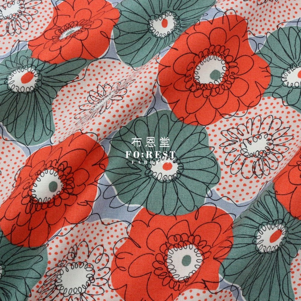 Canvas - Scrunchie Flower fabric Red - FO:REST Fabric 布恩堂Liberty fabrictana lawnjapanese fabricykk zipper