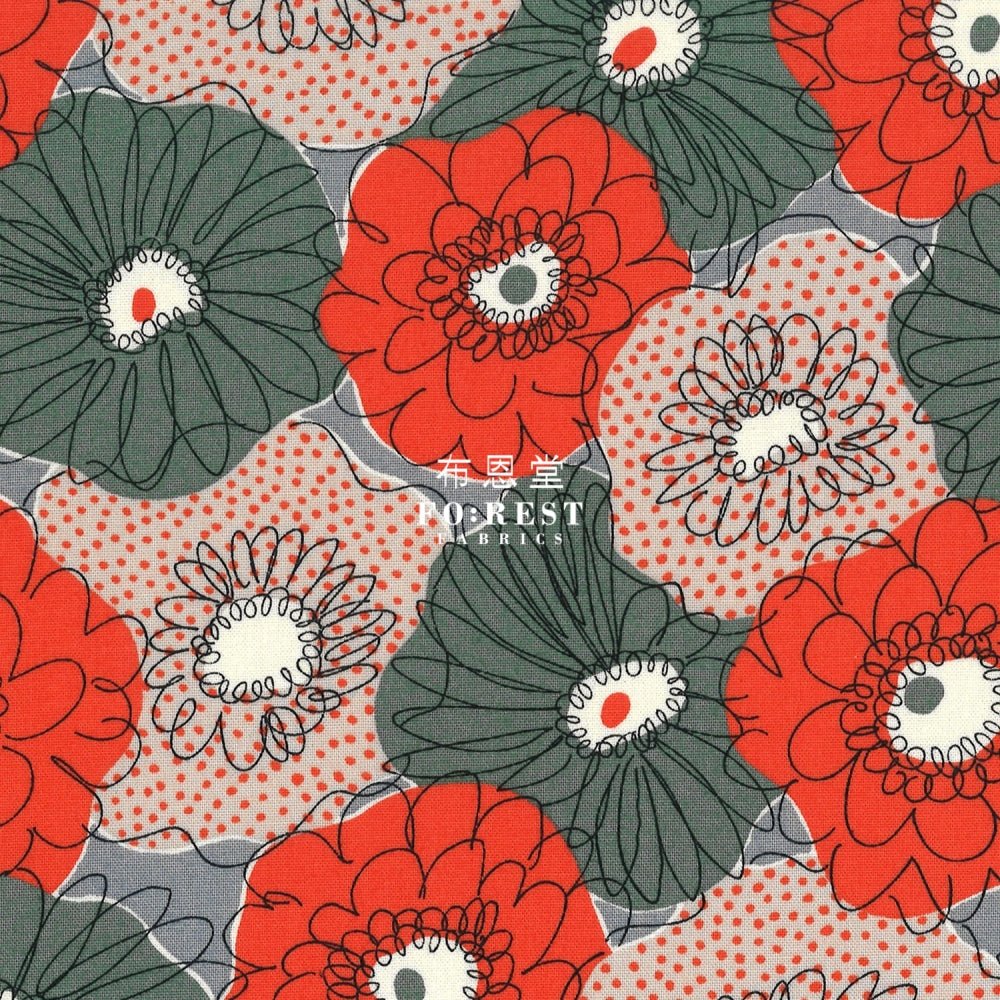 Canvas - Scrunchie Flower fabric Red - FO:REST Fabric 布恩堂Liberty fabrictana lawnjapanese fabricykk zipper