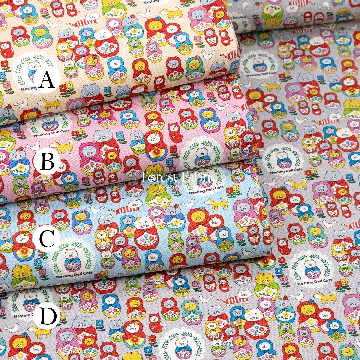 Canvas - The Nesting Doll Cats fabric - FO:REST Fabric 布恩堂Liberty fabrictana lawnjapanese fabricykk zipper