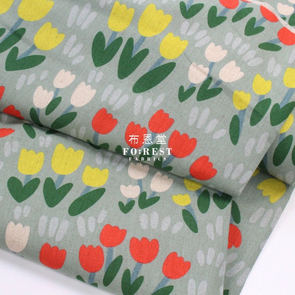 Canvas - tulip flower fabric Green - FO:REST Fabric 布恩堂Liberty fabrictana lawnjapanese fabricykk zipper