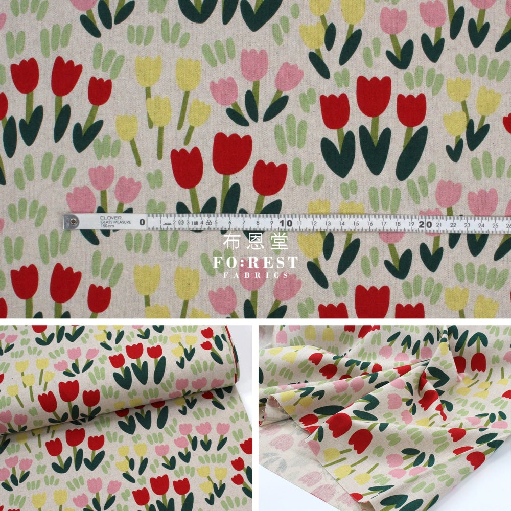 Canvas - Tulip Flower Fabric Natural Cotton Linen Canvas