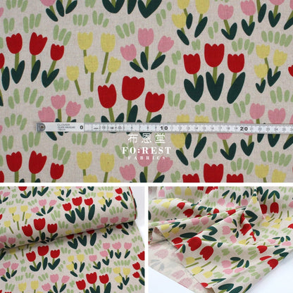 Canvas - Tulip Flower Fabric Natural Cotton Linen Canvas