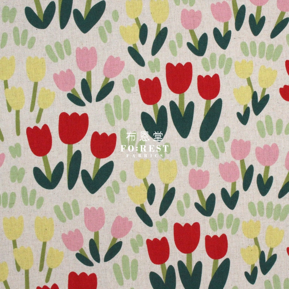 Canvas - Tulip Flower Fabric Natural Cotton Linen Canvas