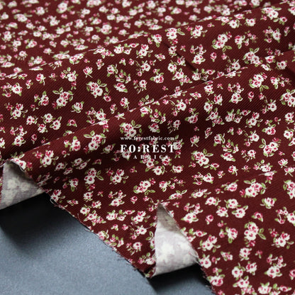 Corduroy - Little Rose Flower fabric Wine 燈芯絨 - FO:REST Fabric 布恩堂Liberty fabrictana lawnjapanese fabricykk zipper