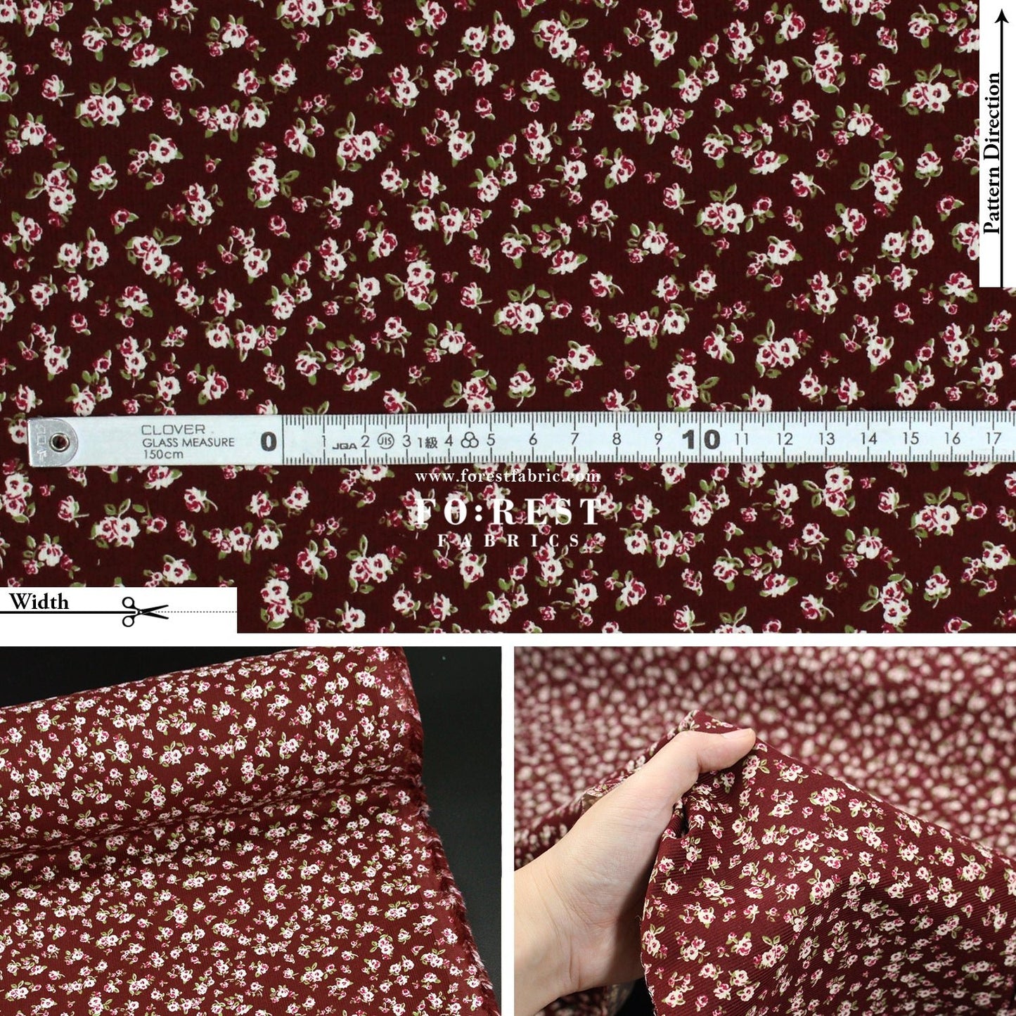Corduroy - Little Rose Flower fabric Wine 燈芯絨 - FO:REST Fabric 布恩堂Liberty fabrictana lawnjapanese fabricykk zipper