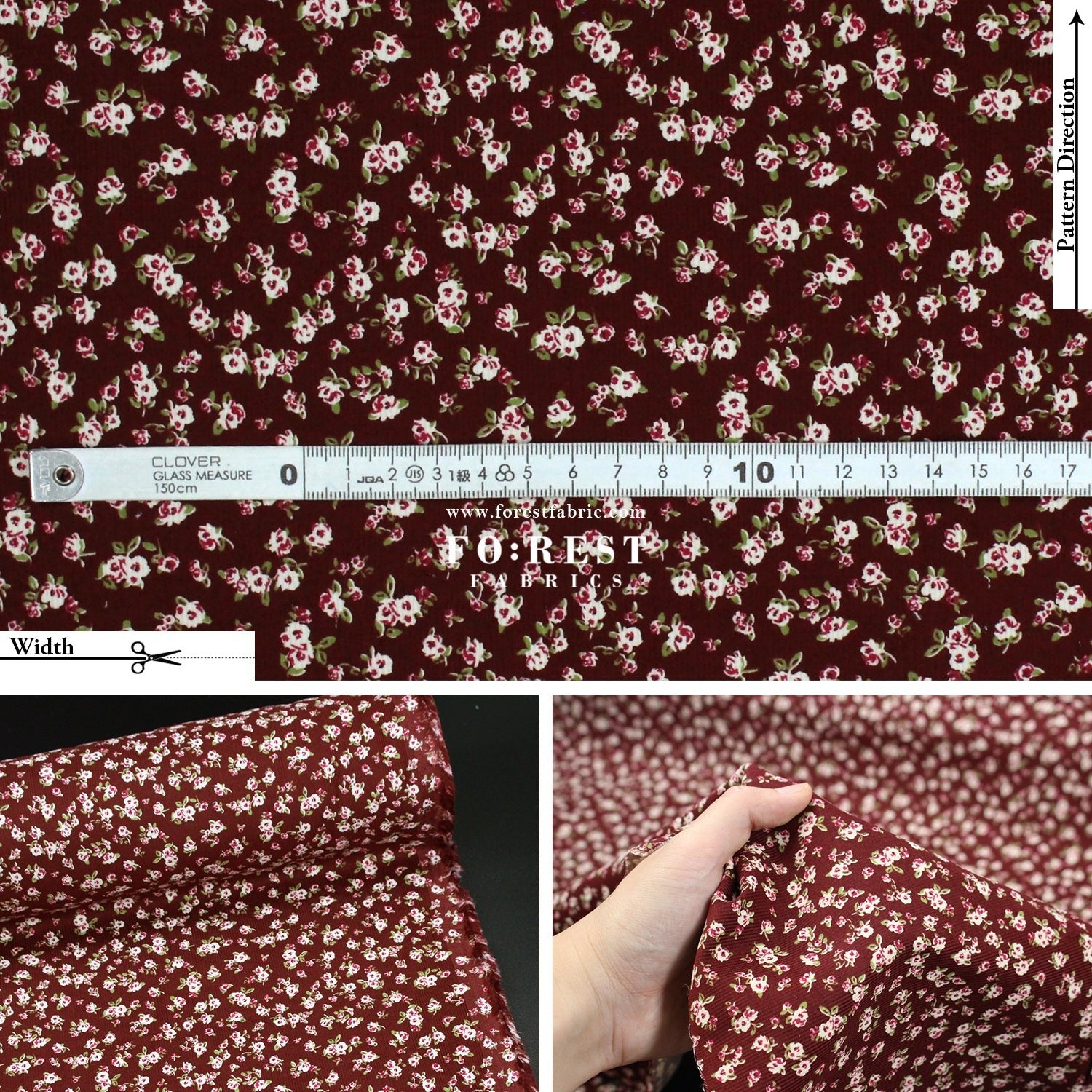 Corduroy - Little Rose Flower fabric Wine 燈芯絨 - FO:REST Fabric 布恩堂Liberty fabrictana lawnjapanese fabricykk zipper