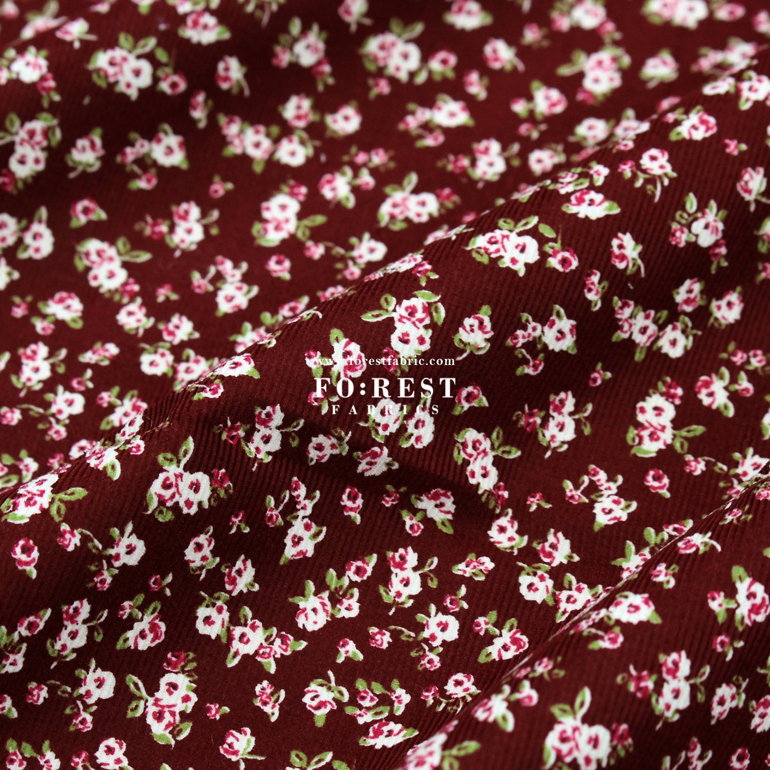Corduroy - Little Rose Flower fabric Wine 燈芯絨 - FO:REST Fabric 布恩堂Liberty fabrictana lawnjapanese fabricykk zipper