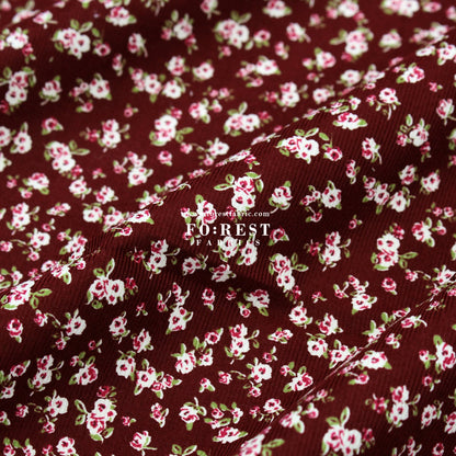 Corduroy - Little Rose Flower fabric Wine 燈芯絨 - FO:REST Fabric 布恩堂Liberty fabrictana lawnjapanese fabricykk zipper