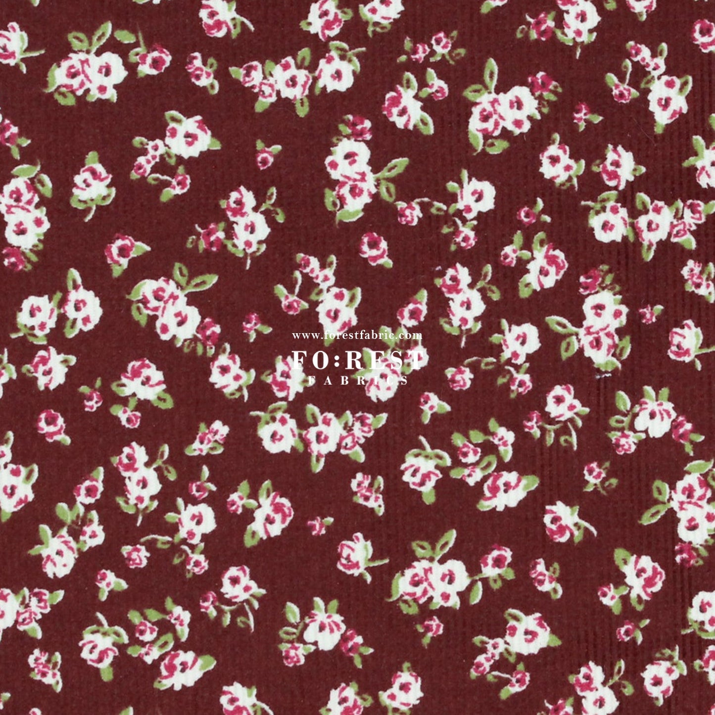 Corduroy - Little Rose Flower fabric Wine 燈芯絨 - FO:REST Fabric 布恩堂Liberty fabrictana lawnjapanese fabricykk zipper