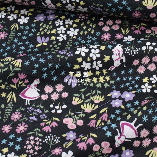 Cotton - Alice Flower Maze Fabric Black