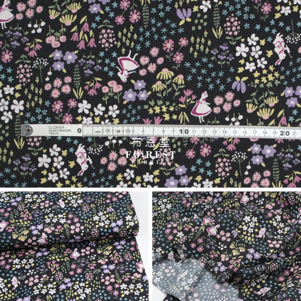 cotton - Alice flower maze fabric Black - FO:REST Fabric 布恩堂Liberty fabrictana lawnjapanese fabricykk zipper
