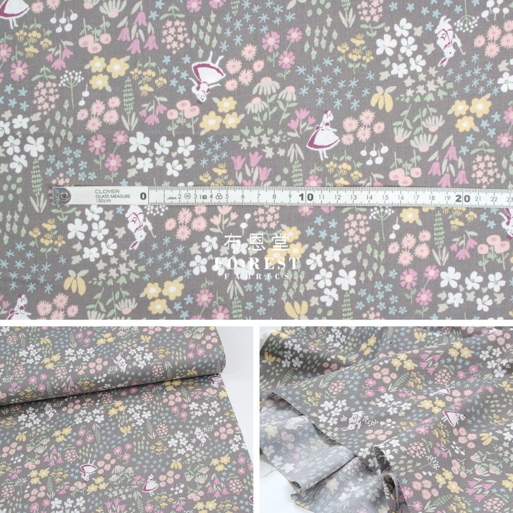 Cotton - Alice Flower Maze Fabric Gray