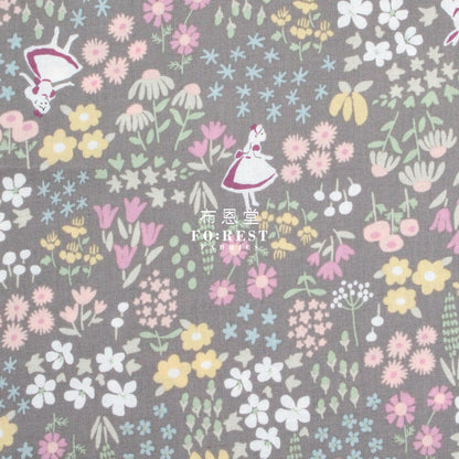 Cotton - Alice Flower Maze Fabric Gray