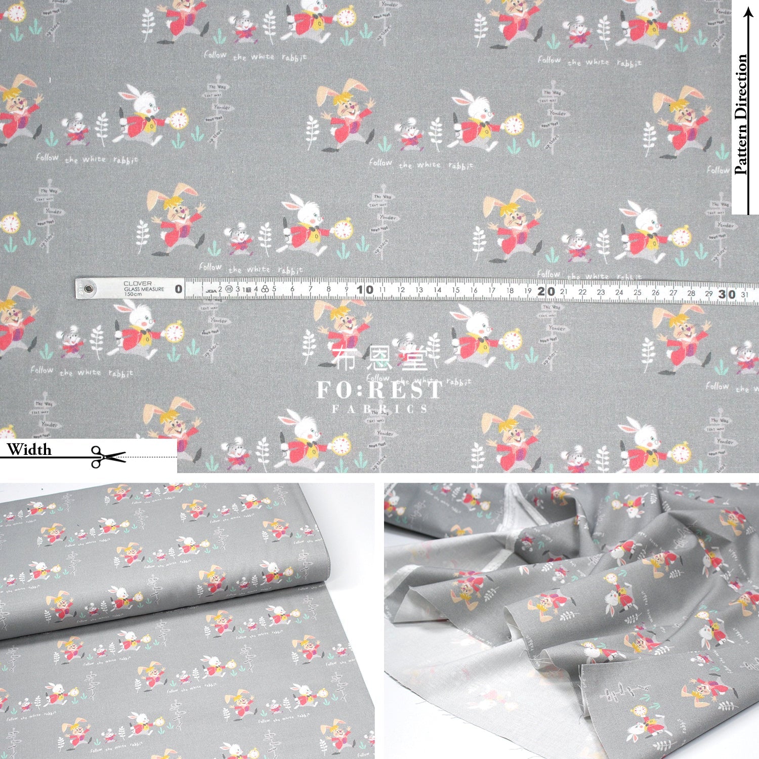 Cotton - Alice Wonderland Fabric Gray