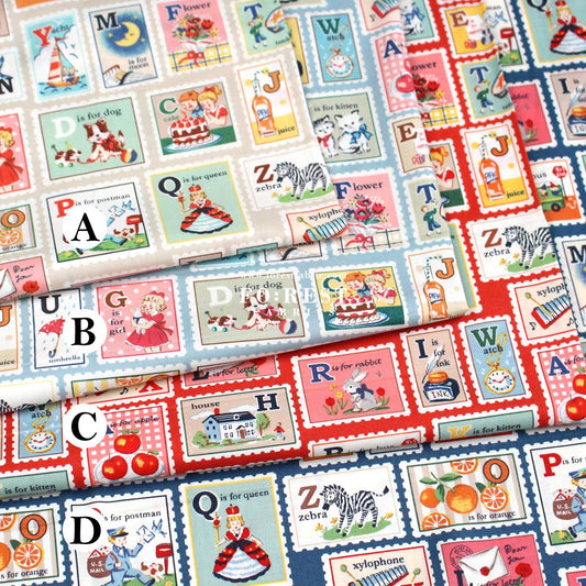 cotton - Alphabet Stamps fabric - FO:REST Fabric 布恩堂Liberty fabrictana lawnjapanese fabricykk zipper