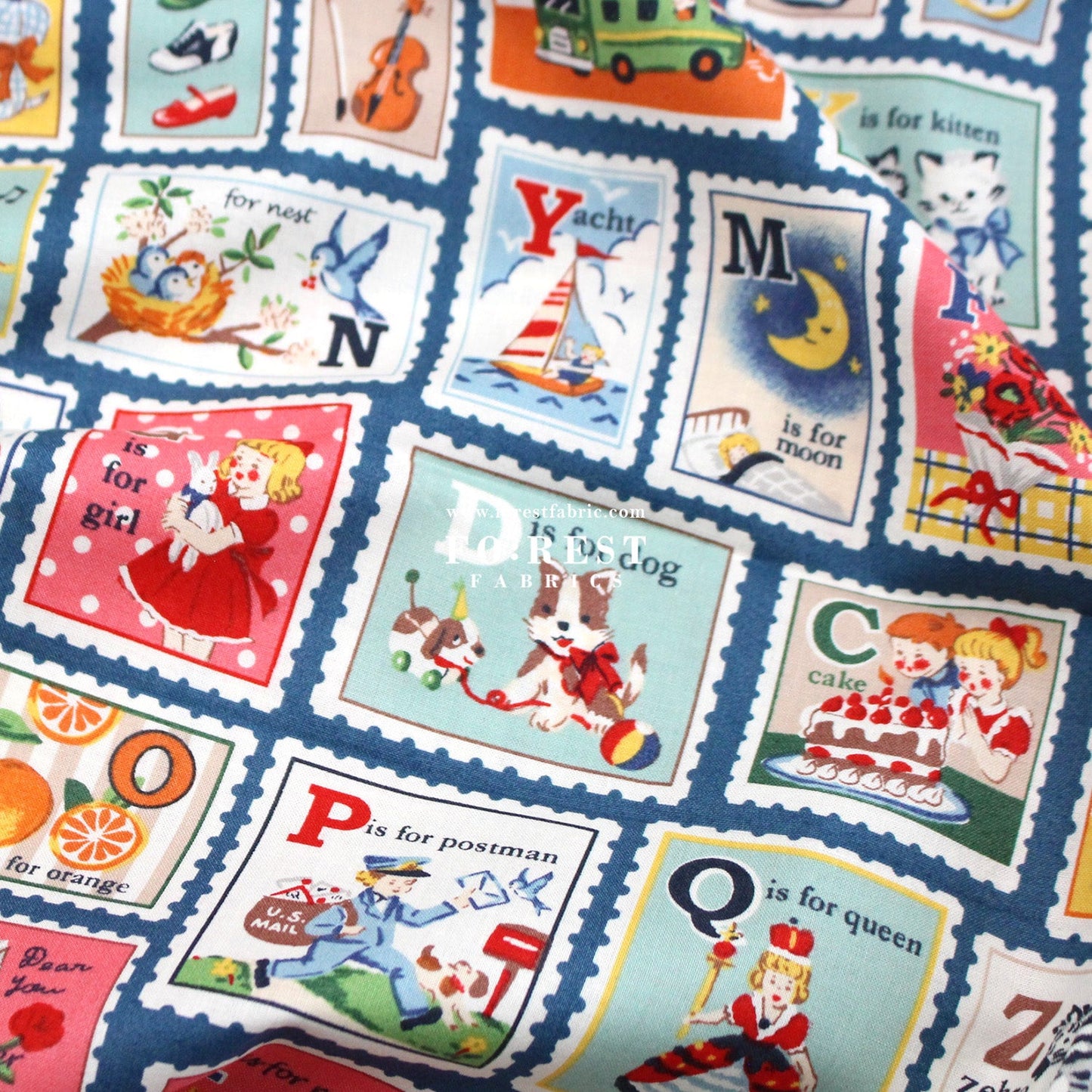cotton - Alphabet Stamps fabric - FO:REST Fabric 布恩堂Liberty fabrictana lawnjapanese fabricykk zipper