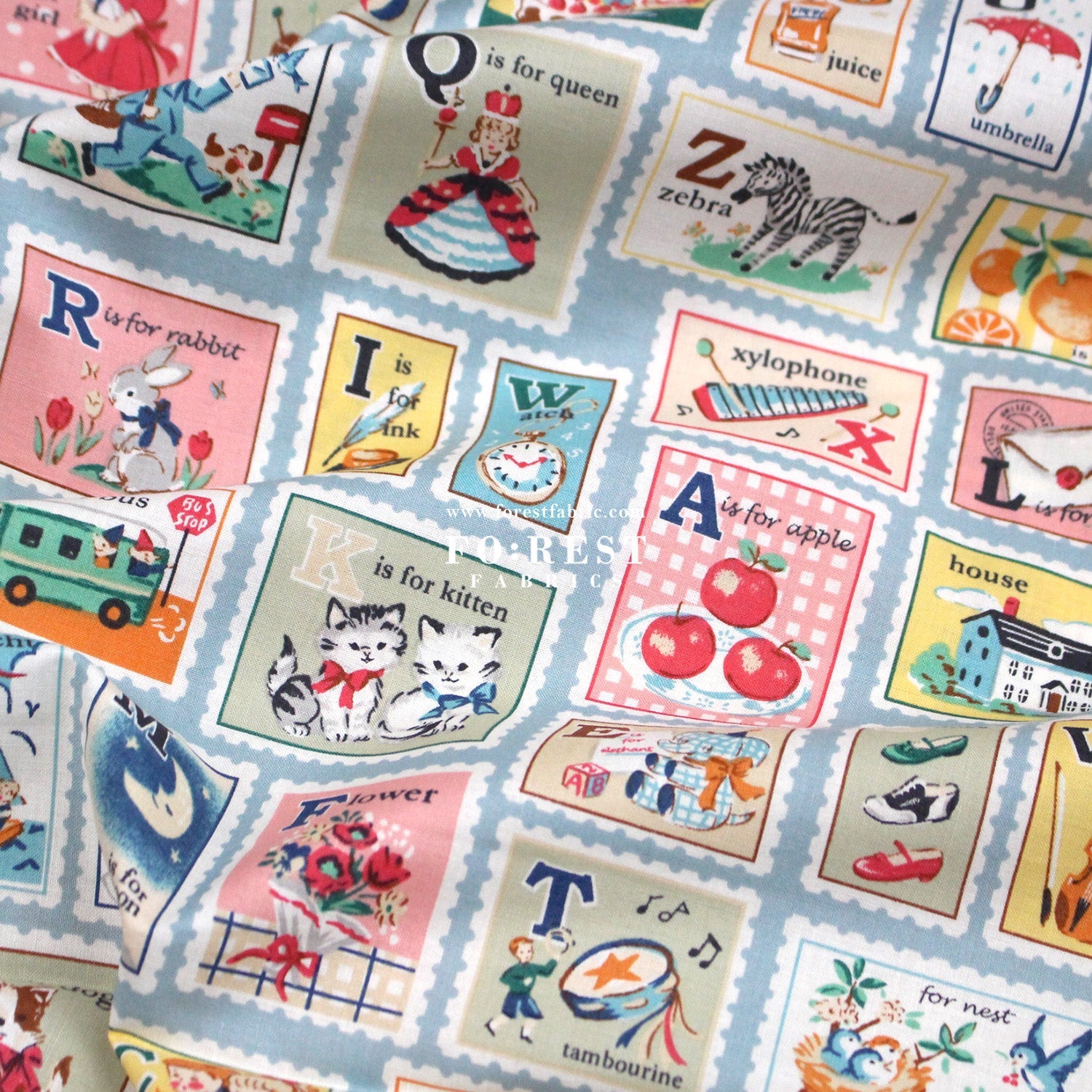 cotton - Alphabet Stamps fabric - FO:REST Fabric 布恩堂Liberty fabrictana lawnjapanese fabricykk zipper