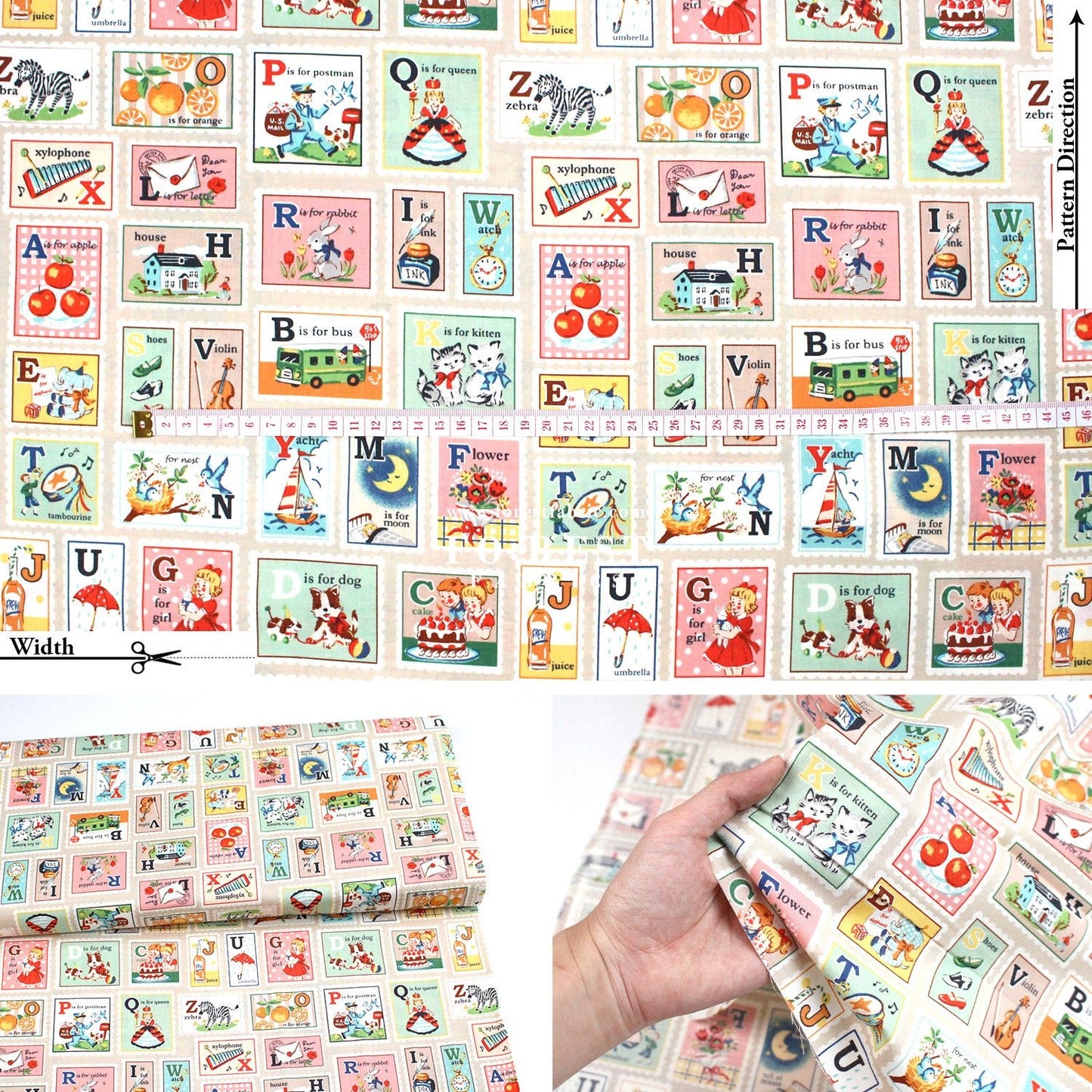 cotton - Alphabet Stamps fabric - FO:REST Fabric 布恩堂Liberty fabrictana lawnjapanese fabricykk zipper