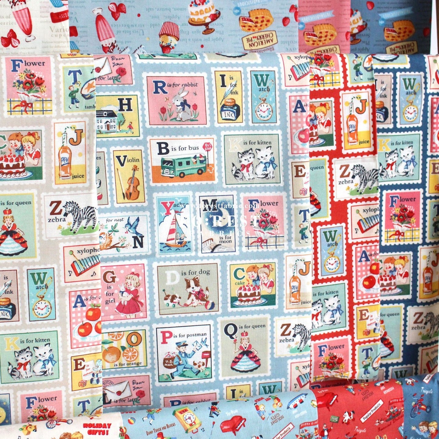 cotton - Alphabet Stamps fabric - FO:REST Fabric 布恩堂Liberty fabrictana lawnjapanese fabricykk zipper