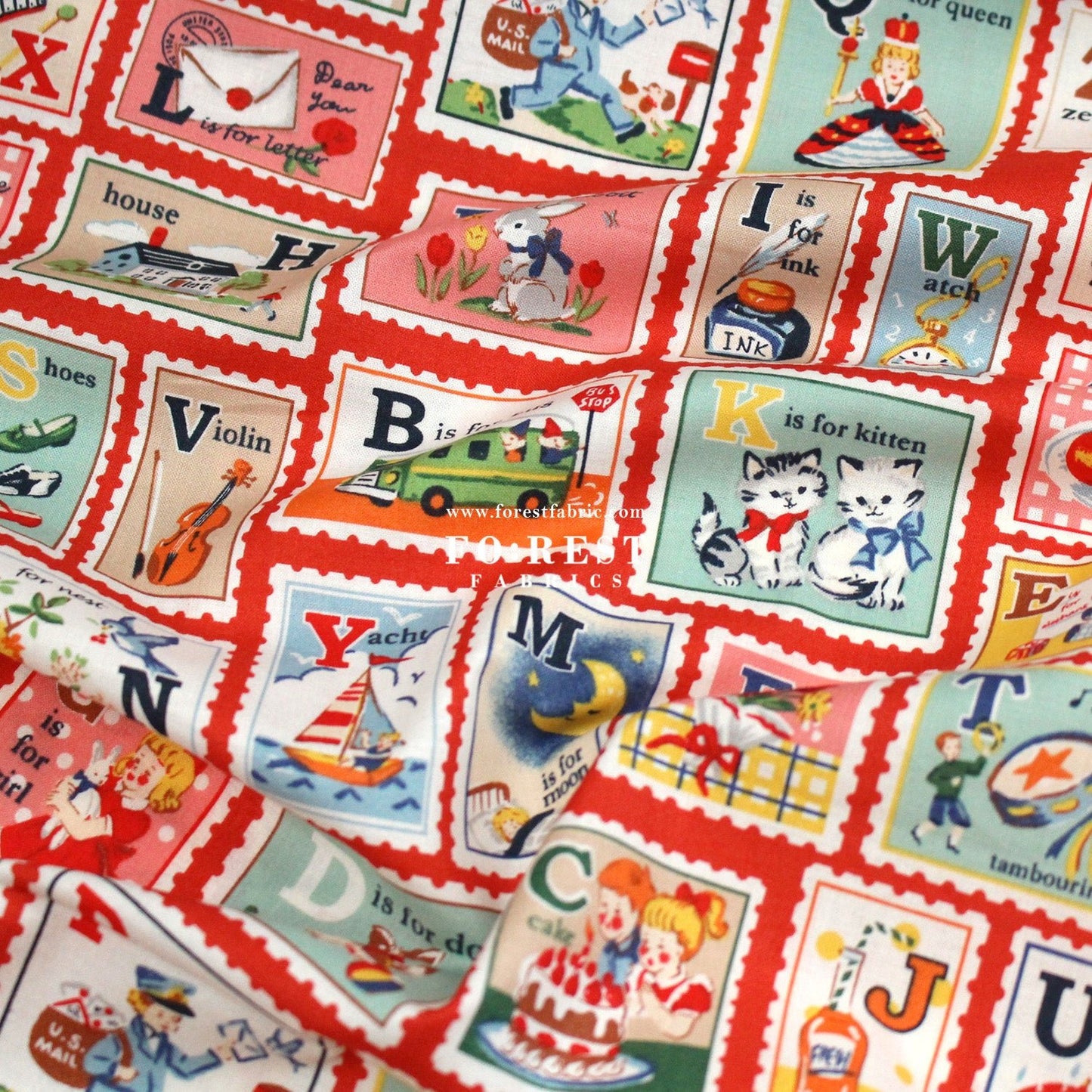 cotton - Alphabet Stamps fabric - FO:REST Fabric 布恩堂Liberty fabrictana lawnjapanese fabricykk zipper