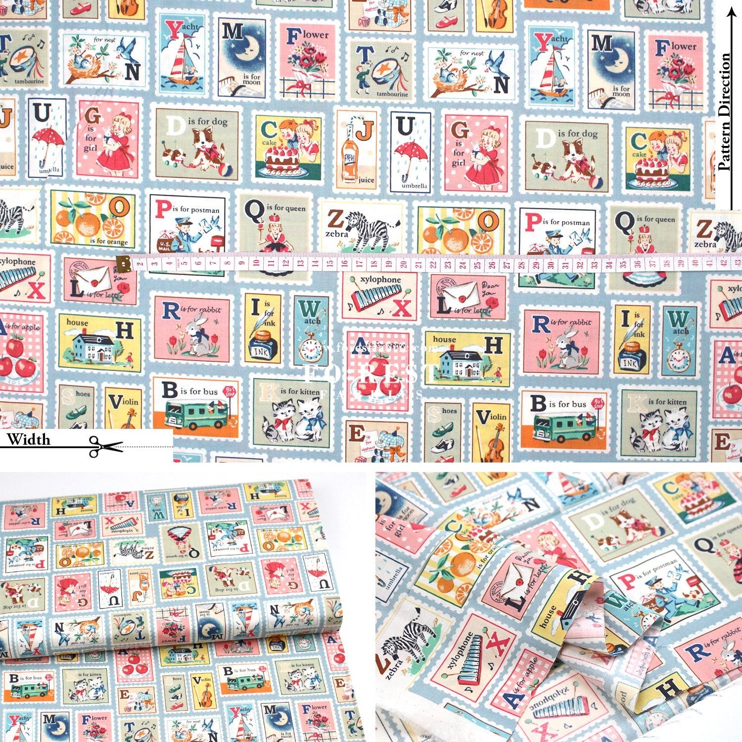 cotton - Alphabet Stamps fabric - FO:REST Fabric 布恩堂Liberty fabrictana lawnjapanese fabricykk zipper