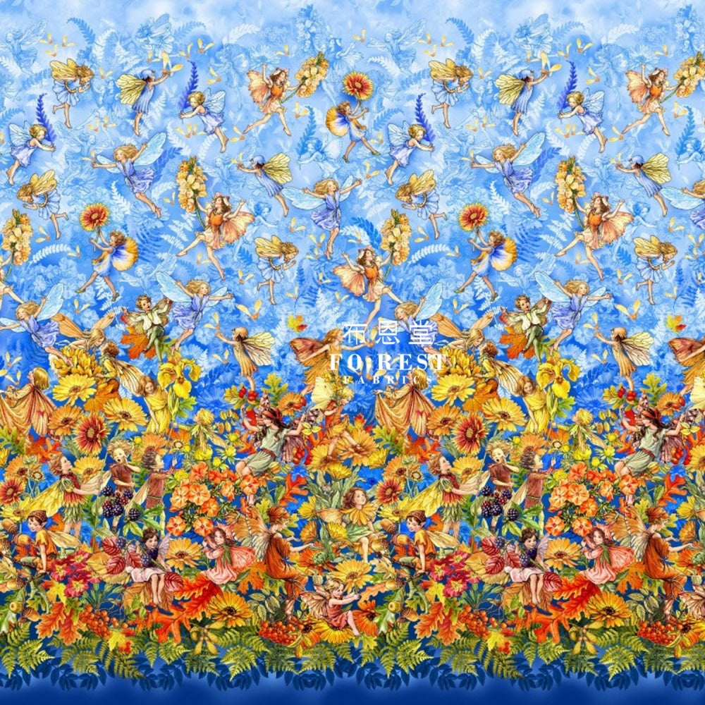 Cotton - Autumn Fairy Fabric Blue (Single Border)