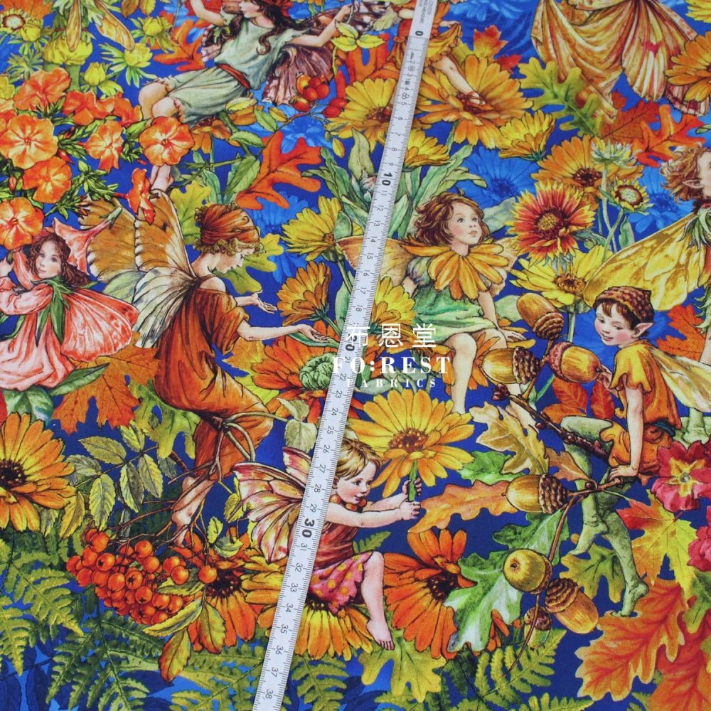 cotton - Autumn Fairy fabric Blue (Single Border) - FO:REST Fabric 布恩堂Liberty fabrictana lawnjapanese fabricykk zipper