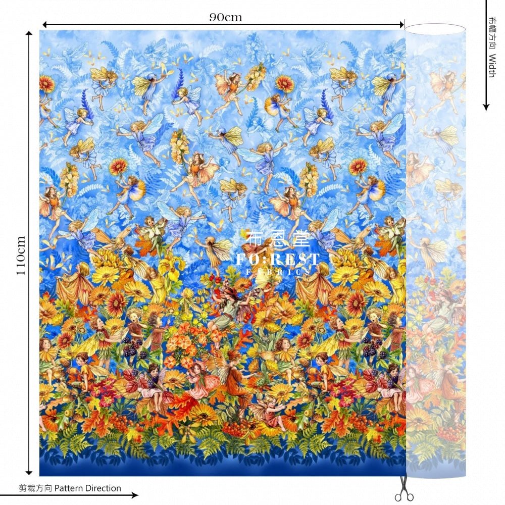 cotton - Autumn Fairy fabric Blue (Single Border) - FO:REST Fabric 布恩堂Liberty fabrictana lawnjapanese fabricykk zipper