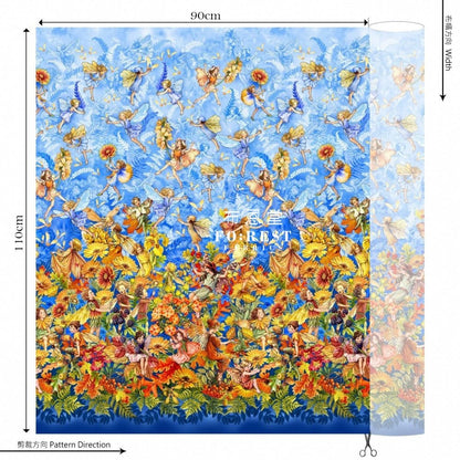 cotton - Autumn Fairy fabric Blue (Single Border) - FO:REST Fabric 布恩堂Liberty fabrictana lawnjapanese fabricykk zipper