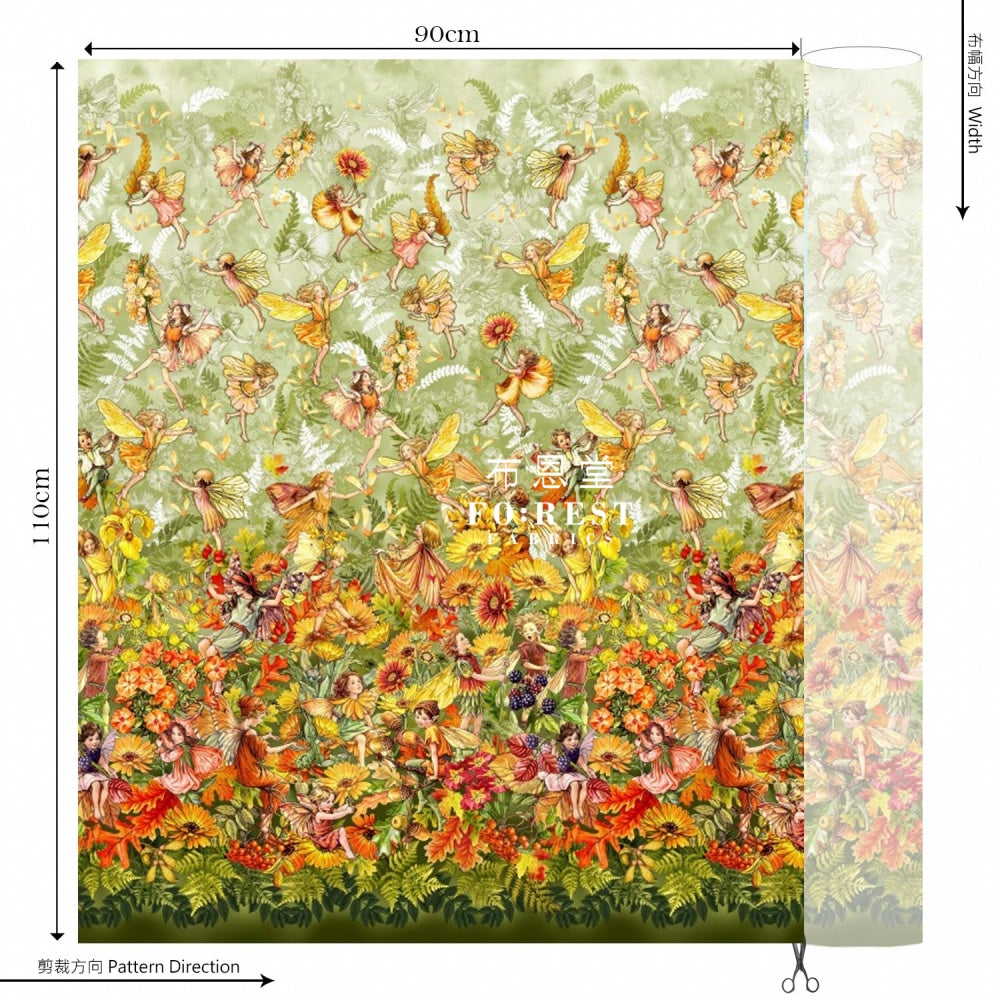 Cotton - Autumn Fairy Fabric Green (Single Border)