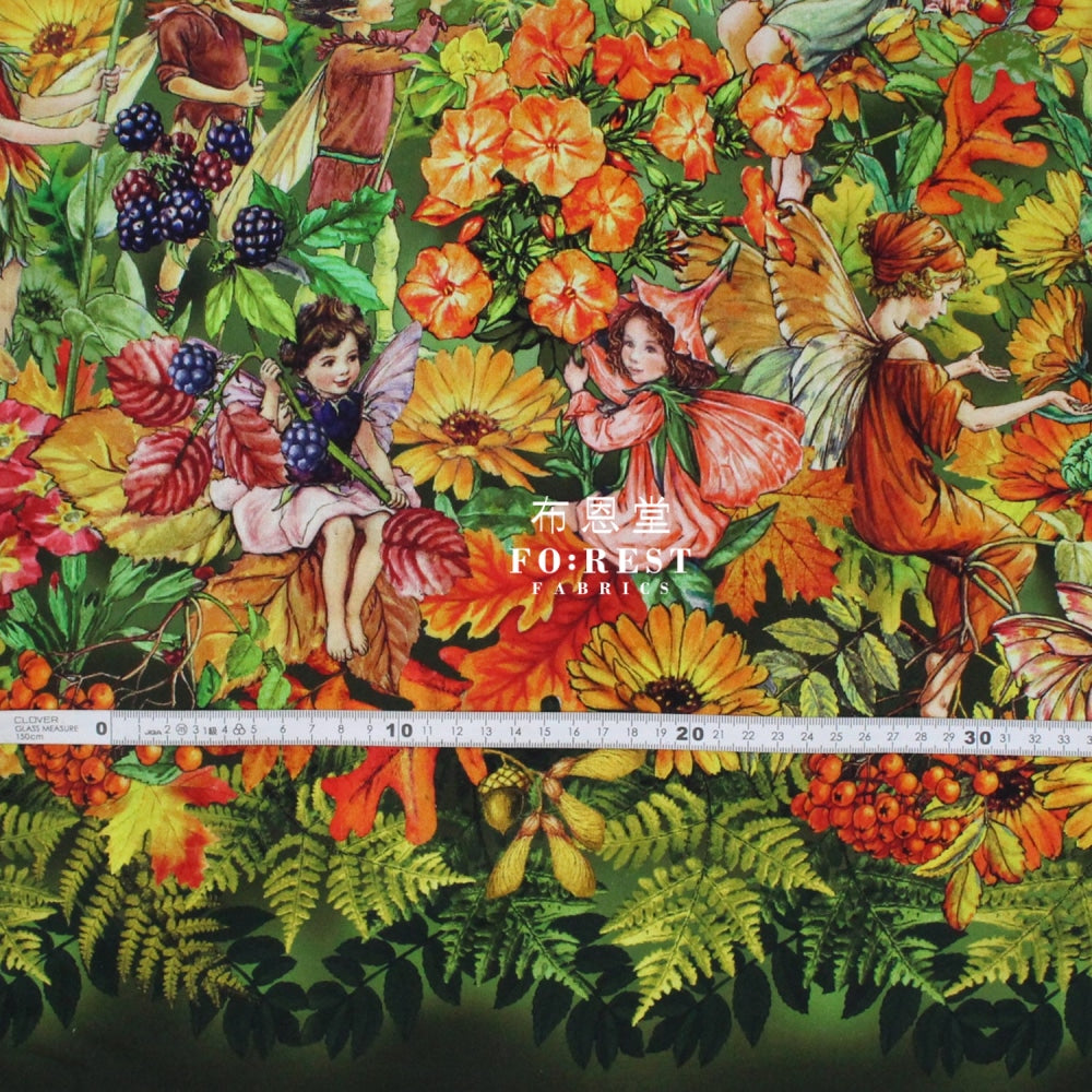 Cotton - Autumn Fairy Fabric Green (Single Border)
