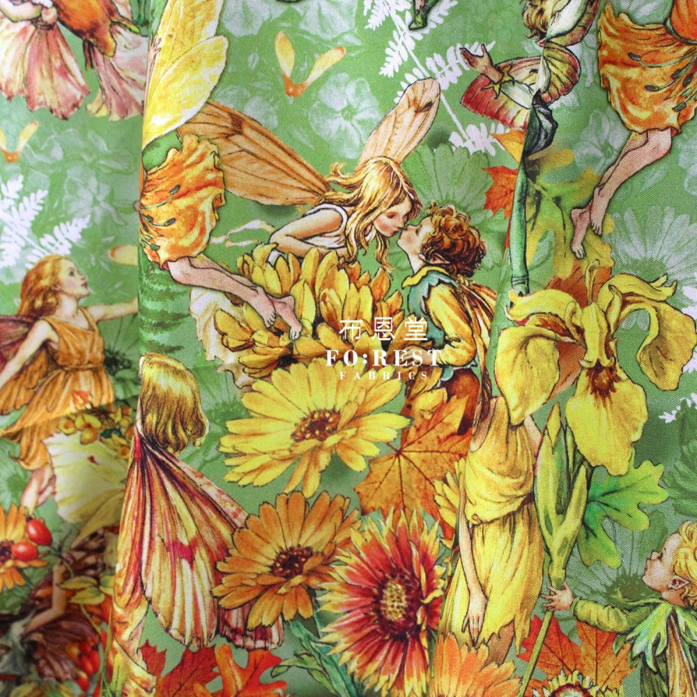 Cotton - Autumn Fairy Fabric Green (Single Border)