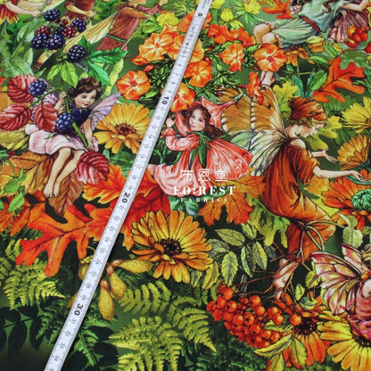 cotton - Autumn Fairy fabric Green (Single Border) - FO:REST Fabric 布恩堂Liberty fabrictana lawnjapanese fabricykk zipper