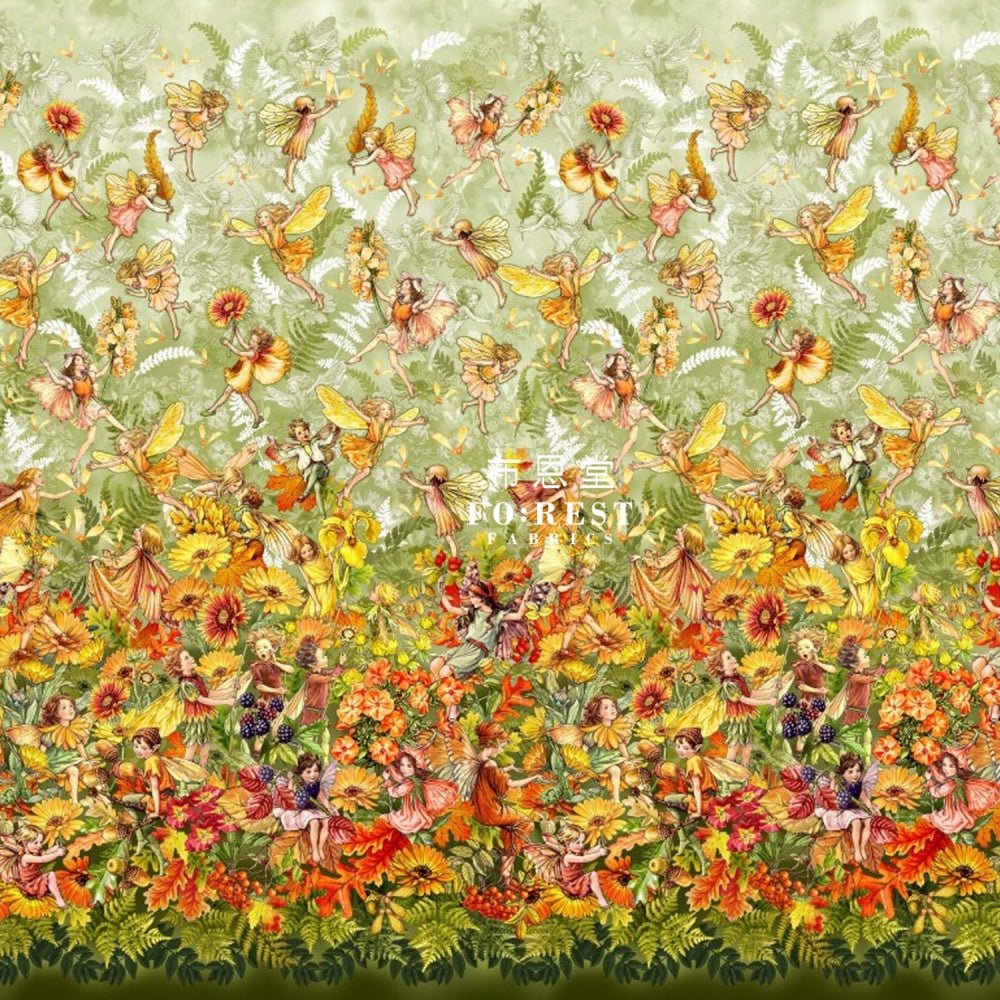 cotton - Autumn Fairy fabric Green (Single Border) - FO:REST Fabric 布恩堂Liberty fabrictana lawnjapanese fabricykk zipper