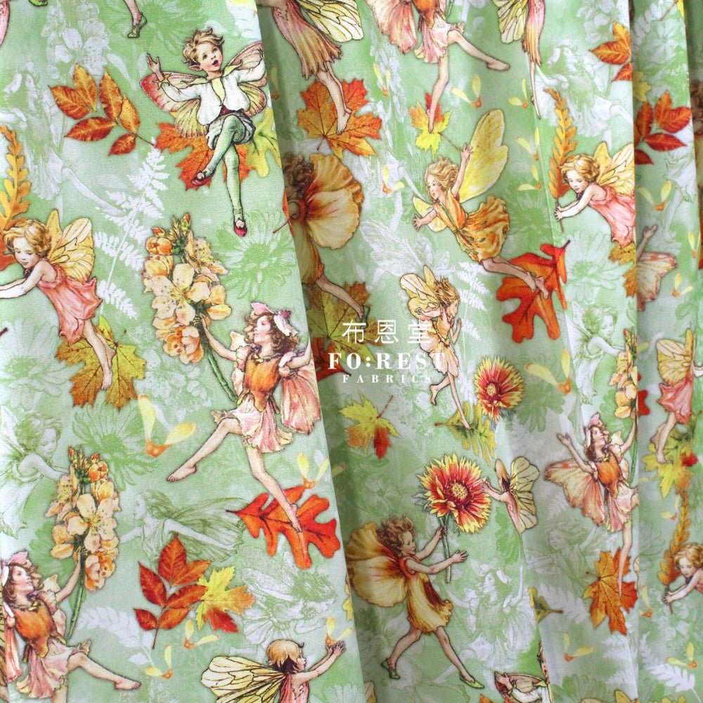 cotton - Autumn Fairy Flight fabric Green - FO:REST Fabric 布恩堂Liberty fabrictana lawnjapanese fabricykk zipper